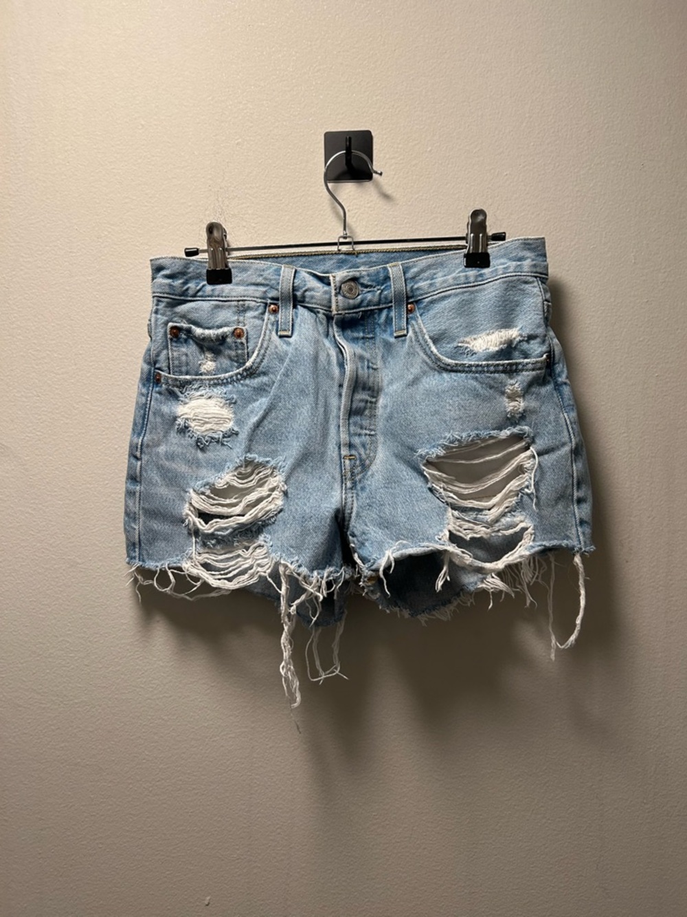 Levi's 501 Light Blue Distressed Denim Cutoff Shorts